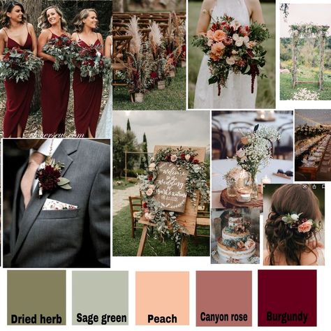 Sage Burgundy Gold Wedding, Sage And Crimson Wedding, November Wedding Burgundy, Red Peach And Green Wedding, Rustic Chic Wedding Colors, Safe And Burgundy Wedding, Burgundy Sage Black Wedding, Sage Maroon Wedding, Burgundy Wedding Spring