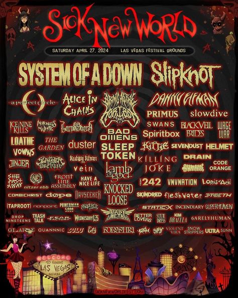 Sick New World, Lineup Poster, Festival Lineup, Food Vouchers, Static X, Pre Party, System Of A Down, Alice In Chains