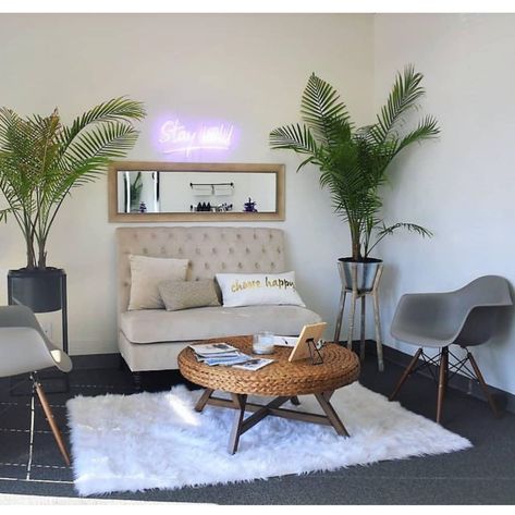 Lash Room Decor on Instagram: “Ready set , Let’s nap away while we lash away! •warm and cozy waiting area •sign in clipboard ready for clients. •recliner chair ready for…” Salon Waiting Area Ideas, Home Beauty Room, Salon Room Ideas, Salon Waiting Area, Spa Room Ideas, Lash Room Decor, Esthetician Room Decor, Esthetics Room, Attic Bedroom Designs