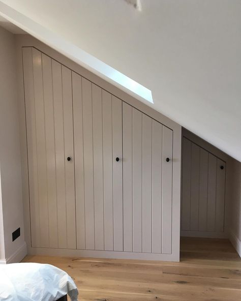 Loft Conversion Wardrobes, Alcove Wardrobe, Loft Conversion Bedroom, Alcove Storage, Attic Bedroom Storage, Eaves Storage, Attic Wardrobe, Bedroom Built Ins, Bedroom Cupboards