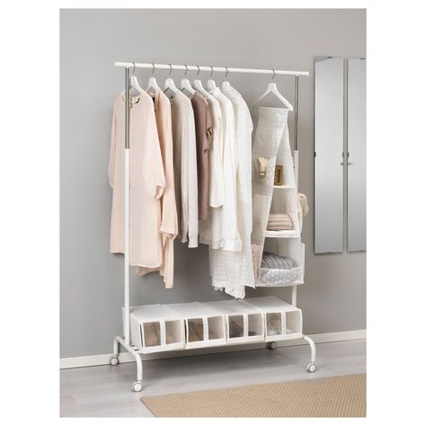 Ikea Rigga, Ikea Clothes Rack, Neat Closet, Ikea Algot, Clothing Rack Bedroom, Diy Clothes Rack, Apartment Hacks, Clothes Stand, Clothes Rail