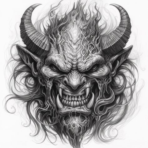 Evil Tattoo Stencils, လည်ပင်း Tattoo, Good And Evil Tattoo For Men, Demonic Tattoo Designs, Demonic Tattoos For Men, Dark Tattoos Creepy Demons, Demon Skull Tattoo Design, 666 Tattoo Design, Evil Tattoo Designs