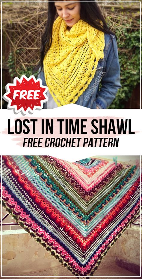 crochet Lost in Time Shawl free pattern - easy crochet shawl pattern for beginners Lightweight Crochet Scarf, Crochet Poncho Patterns Kids, Lost In Time Shawl, Shawl Free Pattern, Crochet Prayer Shawls, Lost In Time, Crochet Scarf Pattern Free, Crochet Shawl Pattern Free, Shawl Crochet