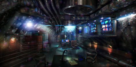 Underground Lab process, Ellory Gillis-McGinnis on ArtStation at https://www.artstation.com/artwork/NGVYq Underground Lab, Secret Lab, World Creation, School Jobs, Combat Training, Visual Aids, Fantasy Places, Marvel Comics Art, Futurama