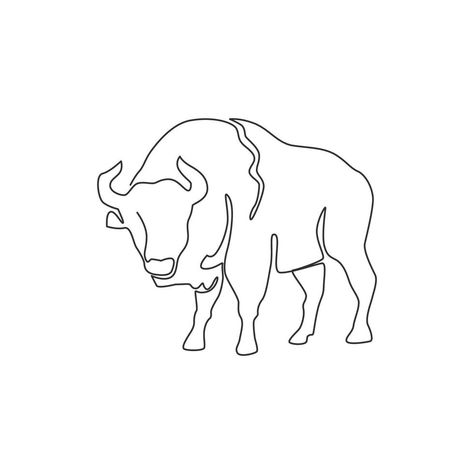 Single continuous line drawing of elegance american bison for multinational company logo identity. Luxury bull mascot concept for matador show. Trendy one line draw design vector graphic illustration Bison Line Drawing, Bull Mascot, Bison Tattoo, Nik Naks, Logo Identity, American Bison, Continuous Line Drawing, Continuous Line, Tattoo Inspo