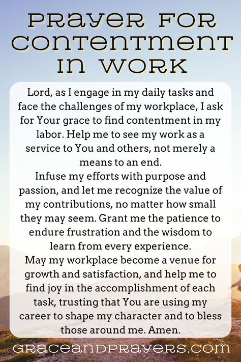 Struggling to find satisfaction in your job? Turn to prayer to seek divine fulfillment in your daily tasks. Use prayers specifically designed to bring peace and contentment to your work environment. Explore a collection of prayers for work contentment at Grace and Prayers. Prayers For Work Challenges, Employment Prayer, Prayers For Work, Work Prayer, Permanent Job, Prayer For Work, Prayer For Health, Catholic Beliefs, Short Prayers