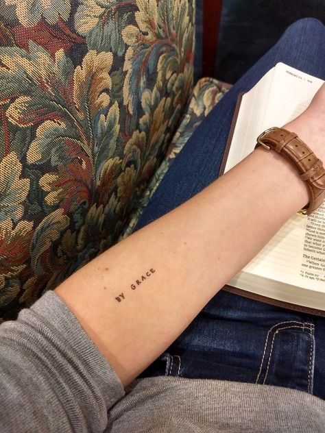 Against The Grain Tattoo, Tattoos Of Heaven, Christian Fineline Tattoo, Bible Minimalist Tattoo, Christanity Tattoos Simple, Minimalist Tattoo Bible, Be Thou My Vision Tattoo, Christian Minimal Tattoo, By His Grace Tattoo