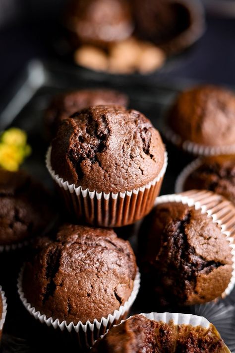 Moist Chocolate Muffins Moist Chocolate Muffins, Choc Muffins, Make Your Own Buttermilk, Chocolate Sheet Cake, Baking Muffins, Loaf Cake, Chocolate Muffins, Chocolate Baking, Love Chocolate