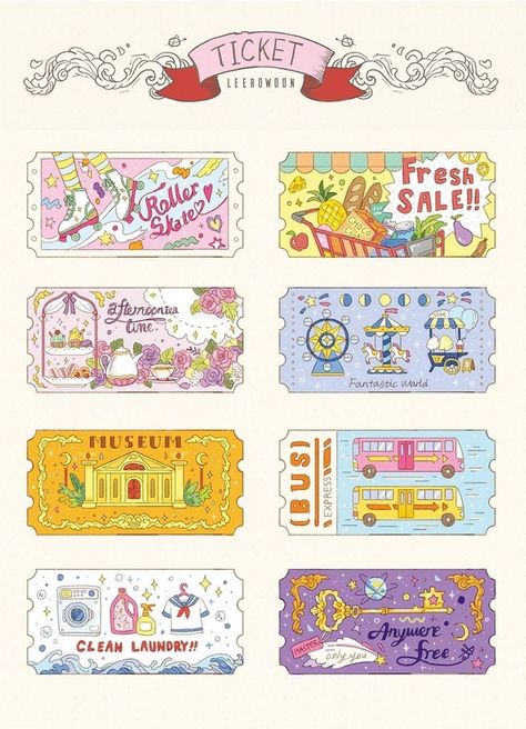 طابع بريدي, Ticket Design, Kawaii Stickers, Art Styles, Art References, Aesthetic Stickers, Journal Stickers, Scrapbook Stickers, Digital Sticker