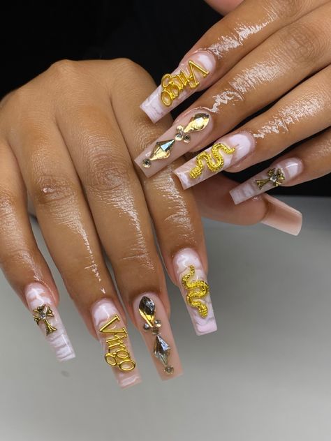 Virgo nails Virgo Nails Acrylic, Crazy Acrylic Nails, Virgo Nails, Nails Acrylic Long, Zodiac Nail Designs, 21st Birthday Nails, Birthday Nail Designs, Birthday Nail, Virgo Birthday