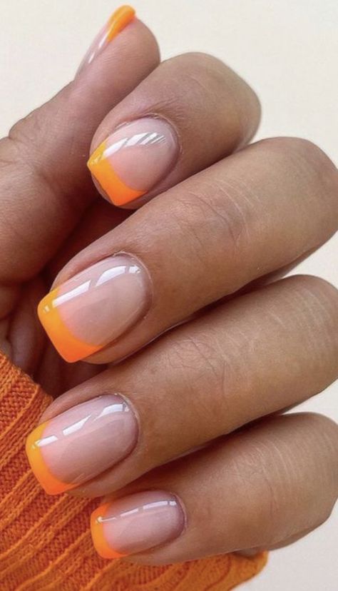 Orange Fade Nails, Dark Orange French Tip Nails, Orange Homecoming Nails, Orange Shellac Nails, Orange French Tip Nails Short, Orange Tip Nails, Orange French Nails, Orange French Tip Nails, Orange Fall Nails