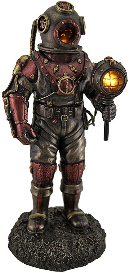 Amazon.com: Veronese Design Lighted Steampunk Skeleton in Diving Suit Statue: Home & Kitchen Diver Suit, Diving Bell, Steampunk Skeleton, Diver Art, Deep Sea Diver, Diving Helmet, Sea Diving, Deep Sea Diving, Steampunk Decor