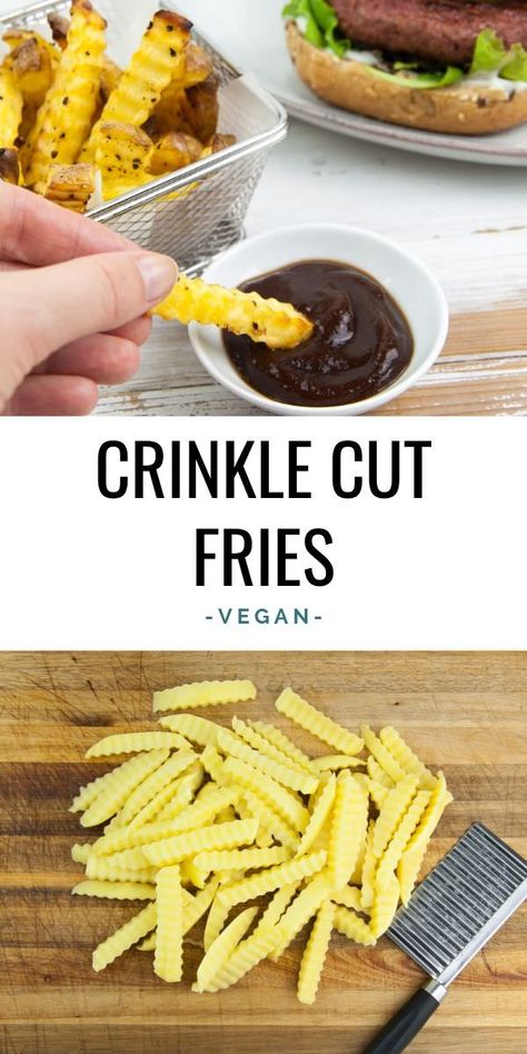 Homemade Crinkle Cut Fries - super easy to make and much healthier than store-bought ones! | ElephantasticVegan.com #vegan #fries #crinklecut Fries At Home, Crinkle Fries, Crinkle Cut Fries, Halloween Food Appetizers, Vegan Fries, Vegan Recipes Beginner, Christmas Recipes Appetizers, Healthy Recipes On A Budget, Food Pics