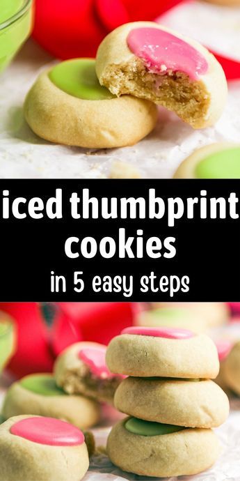 Are you on the search for holiday cookies? These gorgeous iced thumbprint cookies are easy to make with this recipe. They boast a vanilla flavor and pair crumbly cookies with sweet, colored icing for a yummy dessert! Everyone will love this recipe for thumbprint cookies! Finger Print Cookies Recipe, Frosted Thumbprint Cookies, Iced Thumbprint Cookies Recipe, Thumbprint Cookies With Almond Extract, Thumbprint Cookies With Frosting, Thumbprint Cookies With Buttercream Frosting, Icing Thumbprint Cookies, Small Batch Thumbprint Cookies, Thumbprint Cookies Recipe With Icing