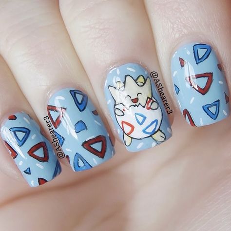 Pikachu Nails, Anime Nails, Blue Nail Designs, Best Nail Art Designs, Cute Nail Art, Gel Nail Designs, Simple Nail Designs, Fabulous Nails, Cute Nail Designs