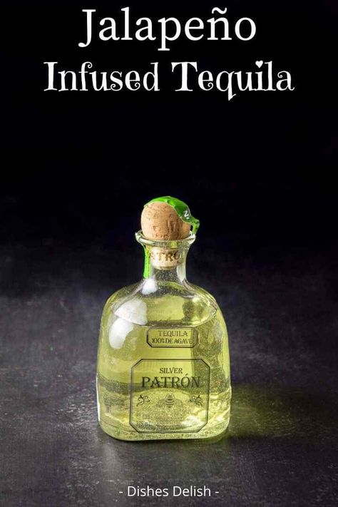 With only two ingredients, this jalapeño infused tequila is delicious and easy.  The hardest part is waiting 4 days for the infusion to complete.  It's perfectly spicy and delightfully delicious! #tequila #jalapeñotequila #dishesdelish Jalapeno Infused Tequila, Apple Pie Moonshine Drinks, Infused Tequila, Infused Liquors, Alcohol Infusion, Summer Vodka Cocktails, Tequila Recipe, Caramel Vodka, Cherry Vodka