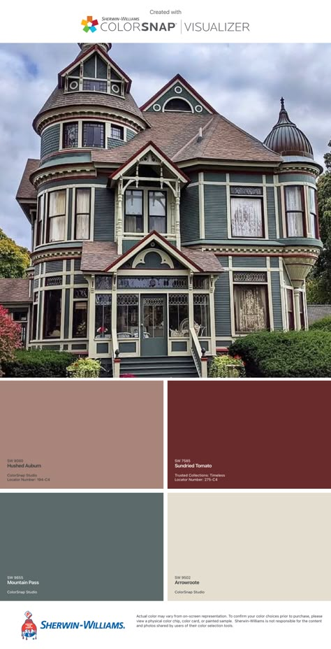 Victorian Home Colors Exterior, 1910 House Exterior, Victorian House Colors Schemes, Victorian House Exterior Colors, Victorian Exterior Paint Colors Colour Schemes, Victorian Home Paint Colors, Bloxburg Victorian House Color Scheme, Victorian House Exterior Paint Colors, Victorian Paint Exterior Color Schemes