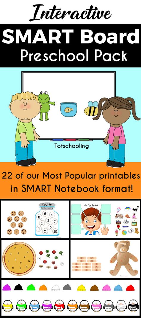 Take classroom learning to the next level with these fun and engaging SMARTboard games for preschoolers! Students will love these interactive touch-screen activities based on popular printables! Featuring activities that teach alphabet, letter sounds, numbers, counting, colors, shapes, rhyming, nursery rhymes, science, animals and community! Preschool Interactive Activities, Preschool Smartboard Activities, Smartboard Activities For Preschool, Smartboard App, Abc Banner, Teach Alphabet, Interactive Whiteboard Activities, Popular Printables, Smartboard Activities