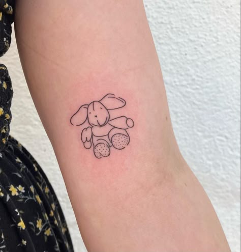 Stuffed Animal Outline Tattoo, Stuff Animal Tattoo, Toy Bunny Tattoo, Lamb Stuffed Animal Tattoo, Stuffed Animal Tattoo Simple, Stuffed Dog Tattoo, Simple Bunny Tattoo Outline, Stuffed Rabbit Tattoo, Stuffed Toy Tattoo