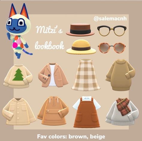 Acnh Villager Lookbook, Animal Crossing Lookbook, Mitzi Acnh, Mitzi Animal Crossing, Acnh Lookbook, Animal Crossing Fashion, Acnh Villagers, Girl Geek, Cat Island