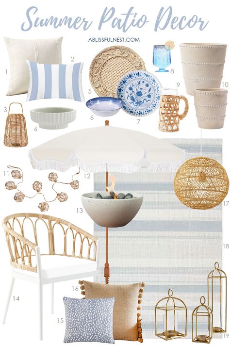 Who DOESN'T love decorating an outdoor living space for summer?! It's the best time of year and there is nothing like an inviting and beautiful outdoor Coastal Patio Ideas, Summer Patio Decor, Diy Outdoor Space, Relaxing Patio, Coastal Patio, Beautiful Outdoor Living Spaces, Blogger Home, Boho Outdoor, Summer Patio