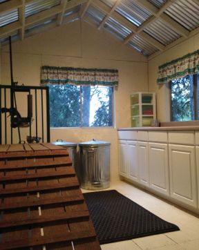 We could definitely modify on of our sheds or barns into this:  milking parlor ~ littlefarminthebigwoods.com ~ Goat Milking Parlor, Goats As Pets, Milking Parlor, Goat Shed, Goat Milking, Small Goat, Goat House, Goat Care, Goat Barn