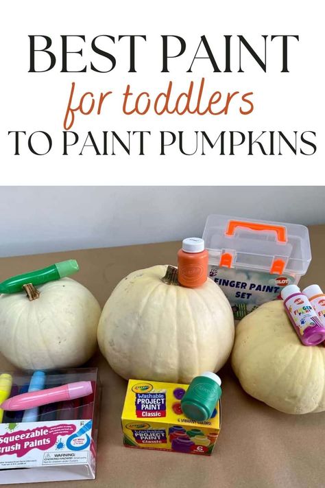 Painting pumpkins is a great activity to let toddlers take part in Halloween crafts. The three toddler-friendly paints being tested are Crayola Washable Paint Classic, TBC The Best Crafts Squeezable Paints, and BLOT Finger Paint Set. Mini Pumpkin Painting Ideas For Toddlers, Pumpkin Painting For Kids Toddlers, Pumpkin Painting With Toddlers, Pumpkin Craft Ideas For Toddlers, Painting Pumpkins With Toddlers, What Paint To Use On Pumpkins, Fun Halloween Crafts For Toddlers, Best Paint For Pumpkin Painting, Toddler Painting Pumpkins