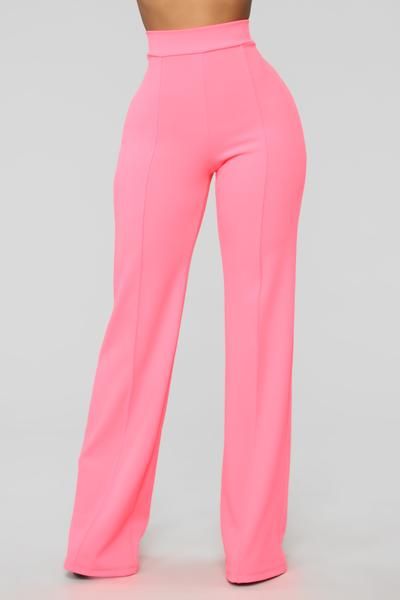 Pink Dress Pants, Female Suits, Pink Pants Outfit, Women Dress Pants, Neon Pink Dresses, Cute Bottoms, Jean Fits, High Waisted Dress, Pant Trouser