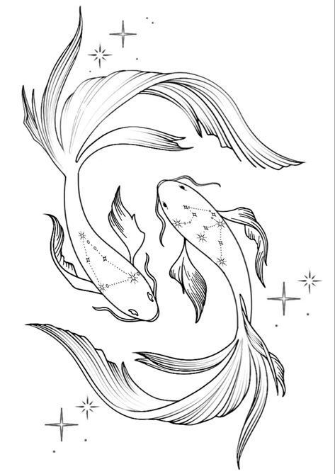 Butterfly Koi Fish Drawing, Flowy Fish Drawing, Koi Fish Outline, Drawing Koi Fish, Clip Art Fish, Coy Fish Tattoos, Ocean Drawings, Chinese Dragon Drawing, Animal Art Drawing