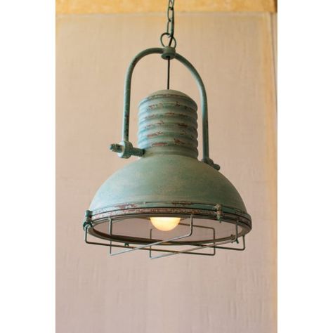 Kalalou CLA1098 Pendant Light | Hayneedle Kitchen Bar Lighting, Sink Light, French Cottage Style, Turquoise Paint, Antique Turquoise, Antique Kitchen, Drum Pendant, French Cottage, Table Kitchen