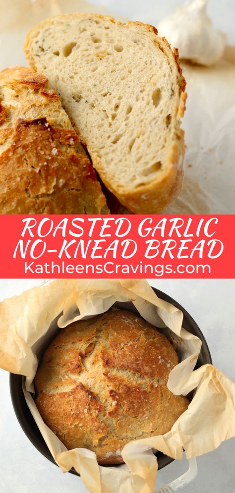 No Knead Bread Dutch Oven, Bread In A Dutch Oven, No Knead Dutch Oven Bread, Artesian Bread, Artisan Bread Recipe, Dutch Oven Recipes Cast Iron, Roasting Garlic In Oven, Breads Recipes, Oven Bread