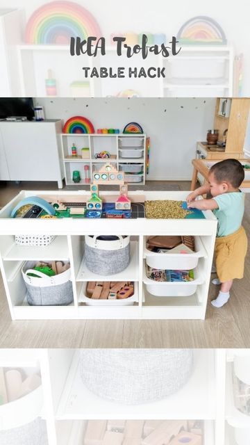 Ikea Trofast Table Hack, Trofast Shelves, Trofast Shelf, Space Themed Bedroom, Ikea Trofast, Boys Playroom, Sensory Table, Activity Table, Sensory Bins