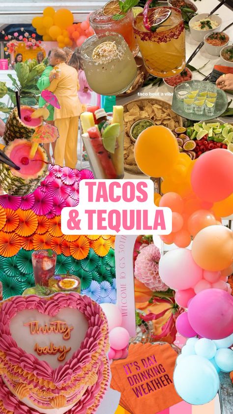 Birthday Party inspo 30th Birthday Bash, Sunset Party, 25th Birthday Parties, Vegas Bachelorette Party, Tacos And Tequila, 70s Party, Bachelorette Party Planning, 30th Bday, 29th Birthday