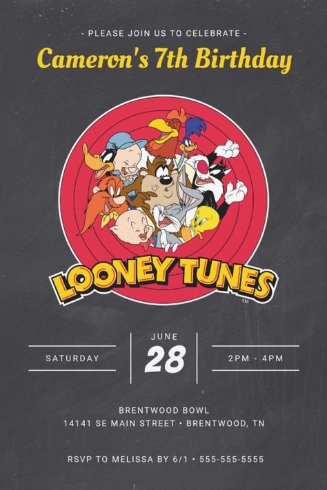 LOONEY TUNES™ Character Group Chalkboard Birthday Invitation
Invite all your friends to your Birthday with these custom chalkboard LOONEY TUNES™ invitations. Looney Tunes Birthday, Looney Tunes Party, Chalkboard Birthday, Birthday Boards, Character Group, Looney Tunes Characters, Birthday Chalkboard, Birthday Board, 12th Birthday