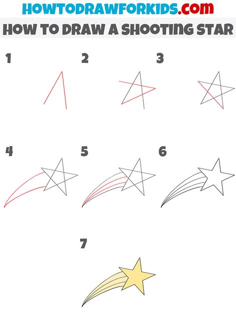 How To Draw Moon And Stars, How To Draw Planets Step By Step, How To Paint A Star, Easy Star Drawings, How To Draw A Star Step By Step, How To Draw Stars, How To Draw A Star, Shooting Star Drawing, Work Symbol