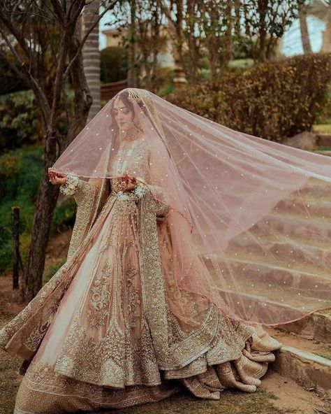 Pink Bridal Outfit, Pink Pakistani Bridal Dress, Wedding Dresses Desi, Walima Look, Nikkah Shoot, Nikkah Look, Pink Lengha, Nikkah Ideas, Whimsical Bride