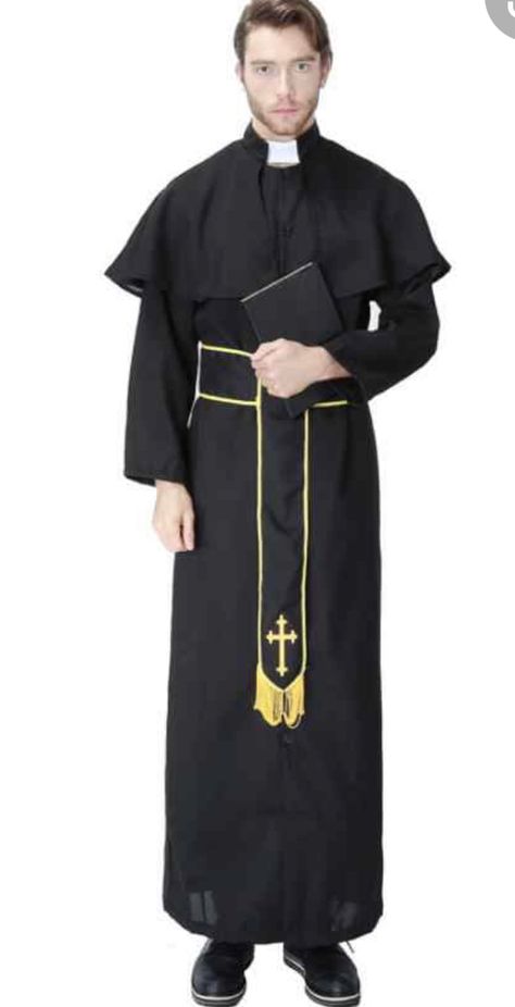 Priest Outfit, Priest Robes, Priest Costume, Cosplay Costumes For Men, Black Cloak, Super Hero Outfits, Catholic Priest, Mens Halloween Costumes, Drawing Clothes