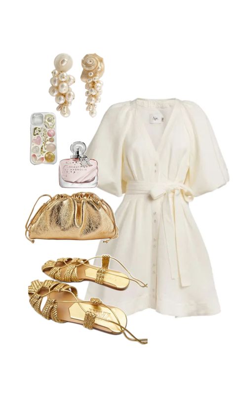 Gold small bag 2024, trendy bag, trendy gold sandals, Zara sandals 2024, white dress, summer dress, summer style ideas, white earrings Zara Dress Outfit, Summer Style Ideas, White Dress Outfit, Nude Outfits, Outfits Vestidos, Zara Sandals, Winter Fashion Outfits Casual, Trendy Summer Outfits, Trendy Fashion Outfits