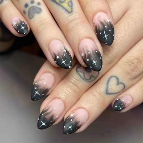 Natasha on Instagram: “Smokey matte 🌪 Witchy nails inspired by @spellboundxnails ✨” Short Square Witchy Nails, Witch Nail Designs, Witch Nails Short, Witchy Nails Short, Wiccan Nails, Short Witchy Nails, Gothic Nail Art, Witch Nails, Witchy Nails