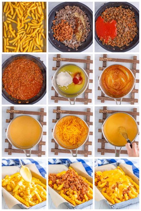 Chili Cheese Fries No Beans, Chill Cheese Fries Recipes, Chile Cheese Fries, Chili Cheese Fries Easy, Chilli Fries Recipe, Chilli Cheese Fries Recipe, Chili Cheese Recipes, Chili Fries Recipe, Homemade Chili Cheese Fries