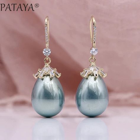 PATAYA New Oval Shell Pearls Long Earrings 585 Rose Gold Square Natural Zircon Women Luxury Fine Wedding Party Fashion Jewelry|Drop Earrings| - AliExpress Prom Jewellery, Elegant Pearl Jewelry, Gold Bracelet Wedding, Pearl Diamond Earrings, Handmade Pearl Jewelry, Pearl Earrings Designs, Dnd Accessories, Drop Earrings Pearl, Earrings Pearl Drop