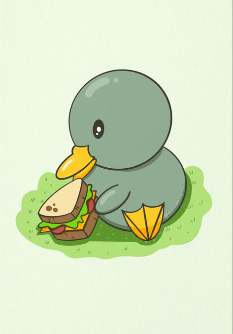 Cute animal drawing of a duck sitting eating a sandwich on grass First Post On Instagram, Drawing Of A Duck, Duck Sitting, Shadow Tutorial, Drawing Procreate, Procreate Illustration, Animal Drawing, Cute Animal Drawings, Post On Instagram