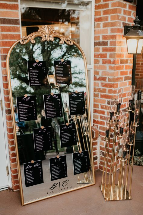 Photo Credit: Somertime Visuals Mirror Seating Chart, Wedding Signage, Seating Chart, Seating Charts, Photo Credit, Wedding Signs, Welcome Sign, Big Day, Mirror