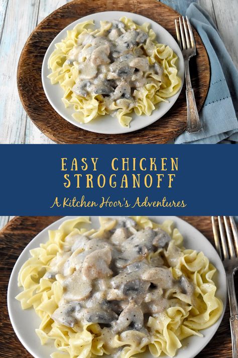 Tender chicken with mushrooms in a creamy sauce on top of egg noodles. Chicken Stroganoff Recipe Easy, Stroganoff Recipe Easy, Easy Chicken Stroganoff, Chicken Stroganoff Recipe, Chicken Stroganoff, Wine Flavors, Onion Sauce, Stroganoff Recipe, Chickpea Recipes