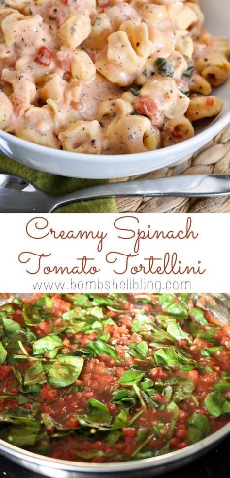 Creamy Spinach Tomato Tortellini from Bombshell Bling Creamy Spinach Tomato Tortellini, Spinach Tomato Tortellini, Tomato Tortellini, Spinach Tortellini, Spinach Tomato, Tortellini Recipes, Simple Dinner, Creamy Spinach, Spaghetti Squash