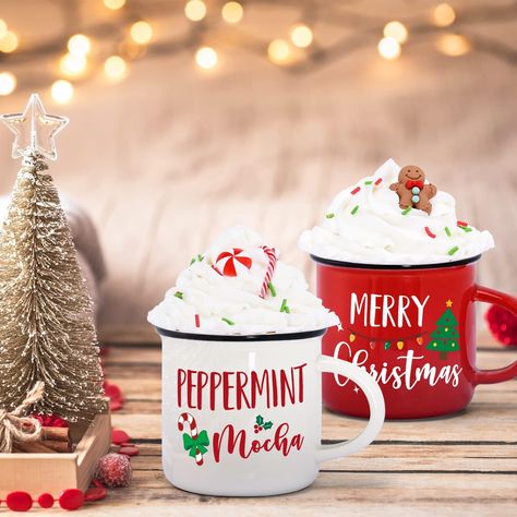 PRICES MAY VARY. 【Farmhouse Christmas Decor】Package includes 2pcs adorable Christmas mini coffee mug and 2pcs faux whipped cream mug toppers decorations. They are glued together and great for decorating your holidays tiered tray! 【Prime Quality】The farmhouse Xmas mini coffee mugs are made of high-quality ceramic. The words on them are well-designed and no fading. The peppermint and gingerbread man faux whipped cream toppers are for decorative use only. Do not consume. 【Mini Size】These mini mugs Mug Toppers, Farmhouse Serving Trays, Faux Whipped Cream, Christmas Tiered Tray Decor, Cookie In A Mug, Holiday Table Centerpieces, Cream Mugs, Tray Decor Christmas, Christmas Tiered Tray