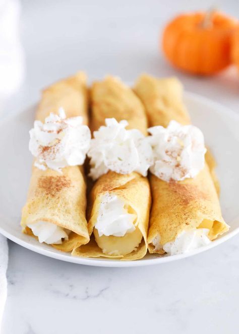 Crepes With Pancake Mix, Pumpkin Crepes, Pumpkin Breakfast Recipes, Crepe Ingredients, Crepes Filling, Pumpkin Breakfast, I Heart Naptime, Like Mother Like Daughter, Pumpkin Chocolate Chip Cookies