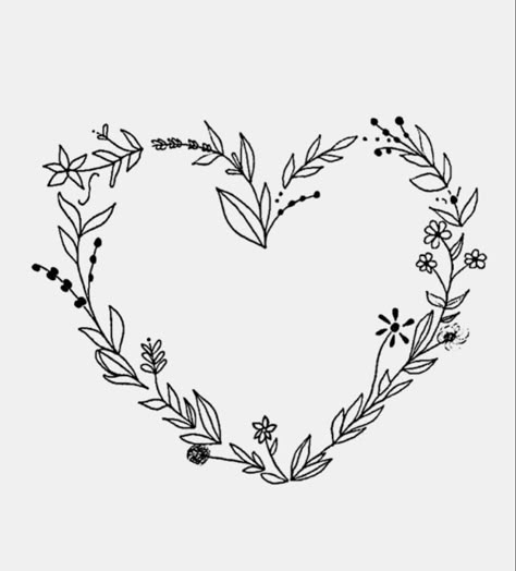 Heart Wreath Drawing, Heart Flower Drawing, Flower Heart Tattoo, Heart Flower Tattoo, Rip Tattoos For Mom, Minimal Tattoo Designs, Minimal Tattoo Ideas, Heart And Flowers, Small Quote Tattoos