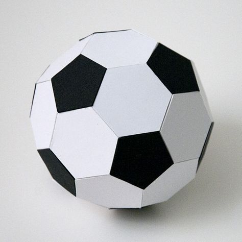 Here is a 3D soccer ball by request.  :)  You need to cut the black file twice for 12 pentagons and the white file four times for 20 hexagons total.  Assemble the pieces using a strong adhesive.  S... Soccer Ball Crafts, 3d Paper Projects, Birthday Present For Boyfriend, Soccer Birthday, Sport Craft, Soccer Party, Presents For Boyfriend, Free Svg Files, Football Svg