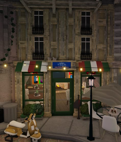 Nyc Restaurants Exterior, Restaurant Bloxburg Exterior, Paris Restaurants Exterior, Bloxburg European City, Post Office Interior Bloxburg, Bloxburg Nyc Building, New York Bloxburg House, Bloxburg London Town, Bloxburg Paris Apartment